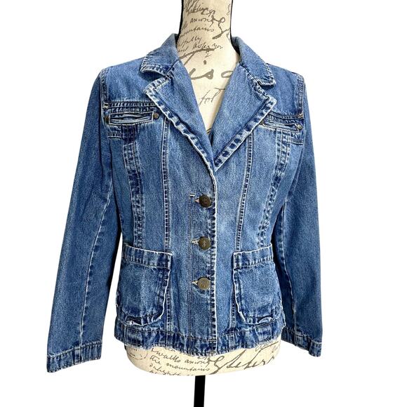 Vintage 90s Women's Bill Blass Y2K Blue Jean Denim Blazer PL - Picture 10 of 10